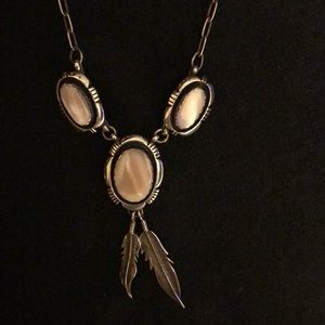 Vintage Signed LM NEZ Sterling Silver Pink Mother Of Pearl Necklace & Earrings